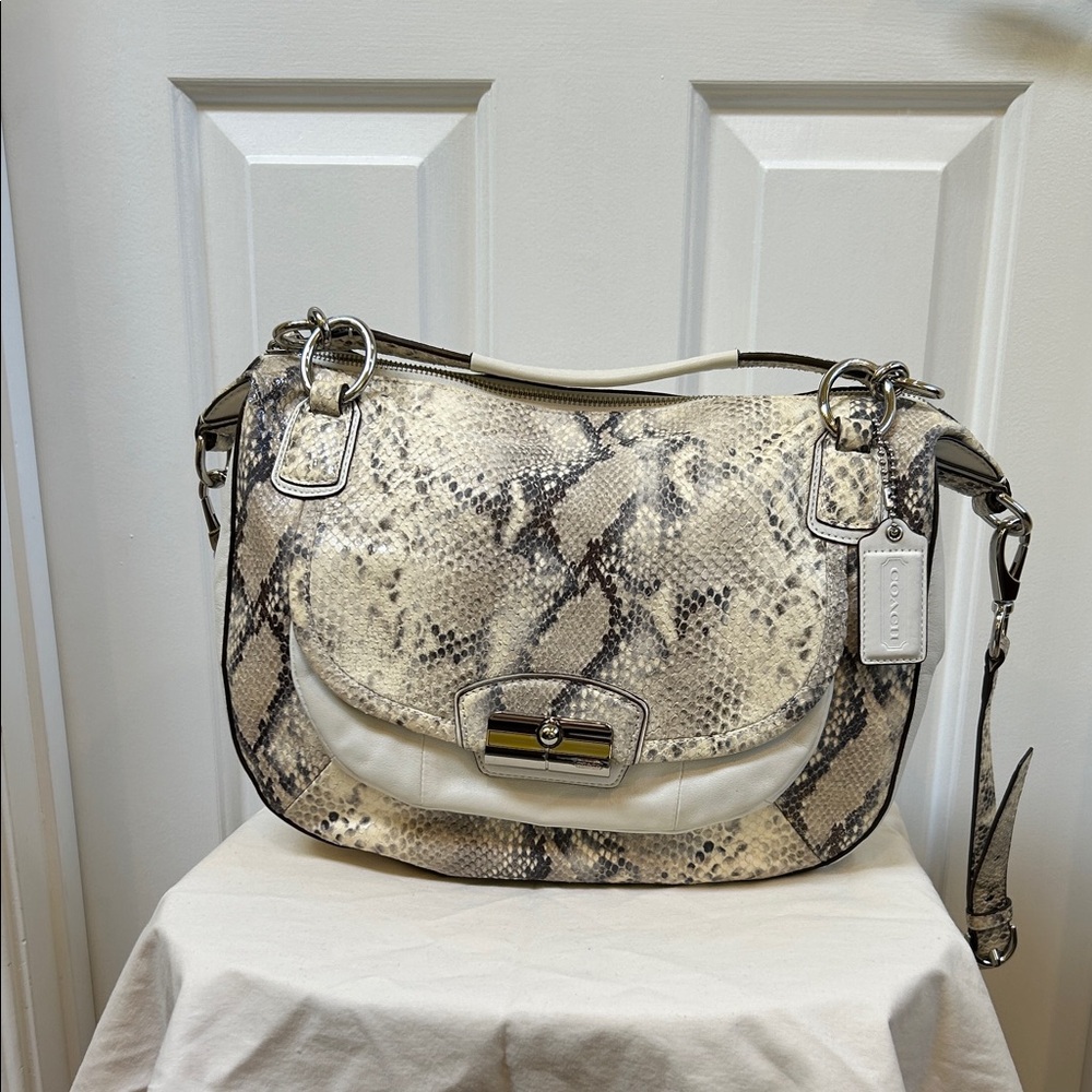 Coach Python Print Shoulder Bag - Cream and Black